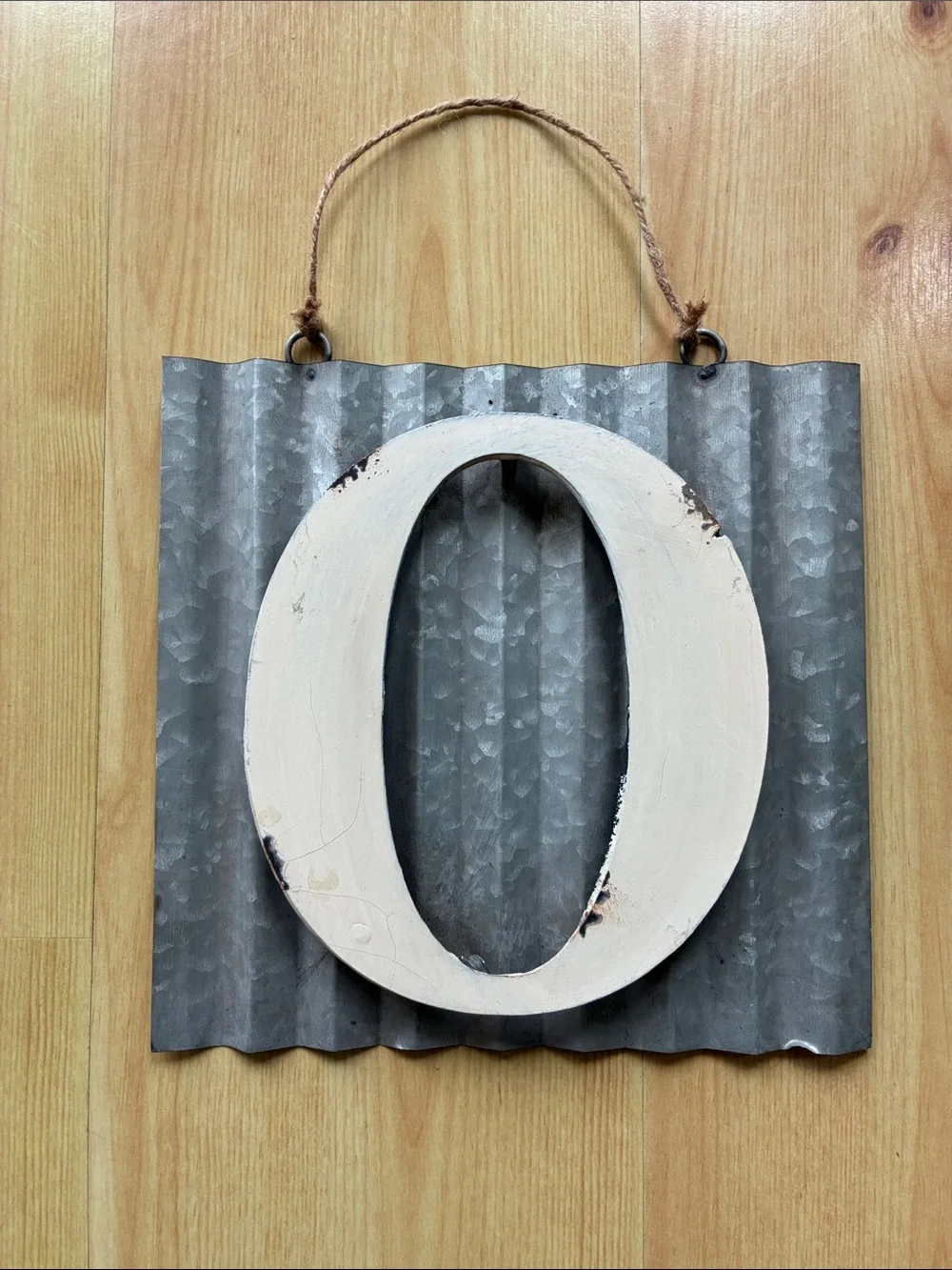 10” sq. Distressed Farmhouse Rustic Cream Letter O Wall Decor
